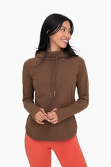 Brown Hooded Long Sleeve Active Top