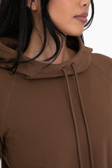 Brown Hooded Long Sleeve Active Top