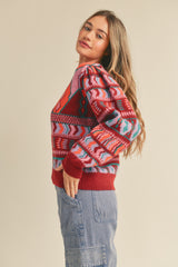 Burgundy Multi Pattern Sweater