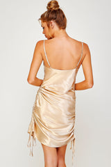 Cream Double Ruched Convertible Satin Dress