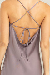 Gray Lavender Satin Tie-Back Mini Dress