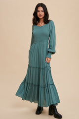 Eucalyptus Swiss Dot Smocked Maxi Dress