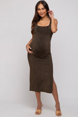 Black Metallic Ribbed Cut Out Back Maternity Midi Dress