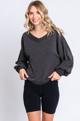 Black Ribbed V-Neck Cropped Maternity Sweater