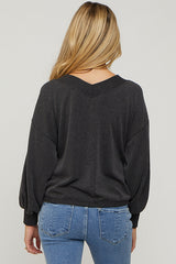 Black Ribbed V-Neck Cropped Maternity Sweater