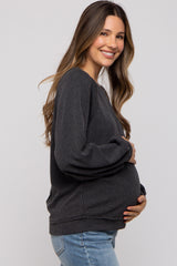 Black Ribbed Maternity Pullover Top