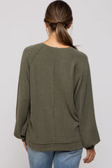 Olive Ribbed Maternity Pullover Top