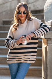 Beige Striped Maternity Sweater