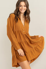 Camel Tiered Corduroy Mini Dress