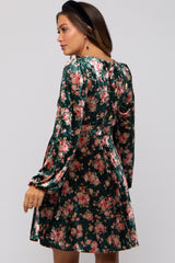 Forest Green Floral Velour Maternity Dress