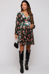 Forest Green Floral Velour Maternity Dress