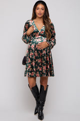 Forest Green Floral Velour Maternity Dress