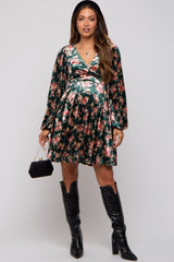 Forest Green Floral Velour Maternity Dress