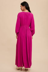 Magenta Deep V-Neck Smocked Waist Maxi Dress