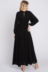 Black Deep V-Neck Smocked Waist Maxi Dress