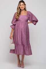 Mauve Metallic Jacquard Floral Maternity Midi Dress