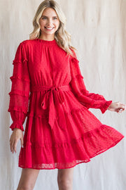 Tomato Red Swiss Dot Frilled Layer Dress