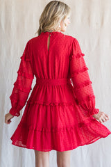 Tomato Red Swiss Dot Frilled Layer Dress