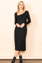 Black Ribbed Side Slit Maternity Midi Dress