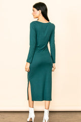 Forest Green Ribbed Side Slit Midi Dress