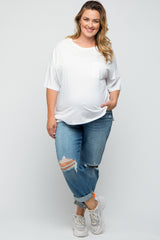 Blue Distressed Knee Cuffed Hem Maternity Plus Jeans