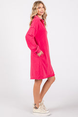 Fuchsia Collared French Terry Raw Edge Dress