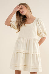 Cream Textured Micro Corduroy Midi Dress