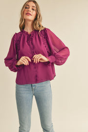 Purple Berry Chiffon Ruffled Blouse