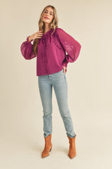 Purple Berry Chiffon Ruffled Blouse