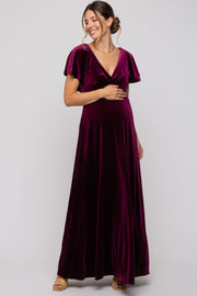 Burgundy Velvet Maternity Maxi Dress