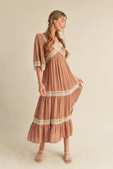 Tan Criss Cross Lace Maxi