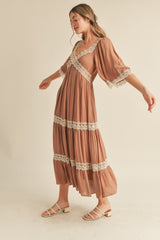 Tan Criss Cross Lace Maxi