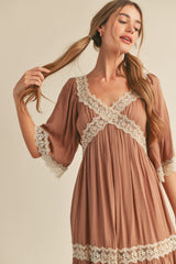 Tan Criss Cross Lace Maxi