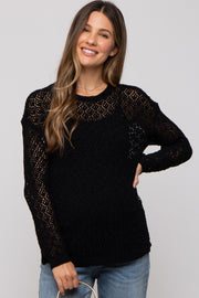 Black Chenille Open Knit Maternity Sweater