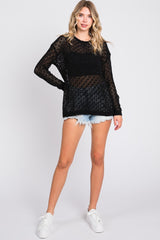 Black Chenille Open Knit Sweater