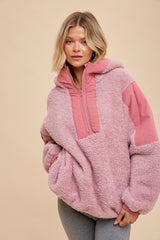 Mauve Sherpa Hooded Maternity Pullover