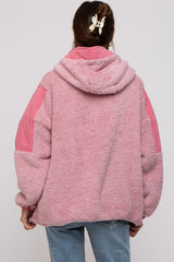 Mauve Sherpa Hooded Maternity Pullover