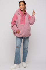 Mauve Sherpa Hooded Maternity Pullover