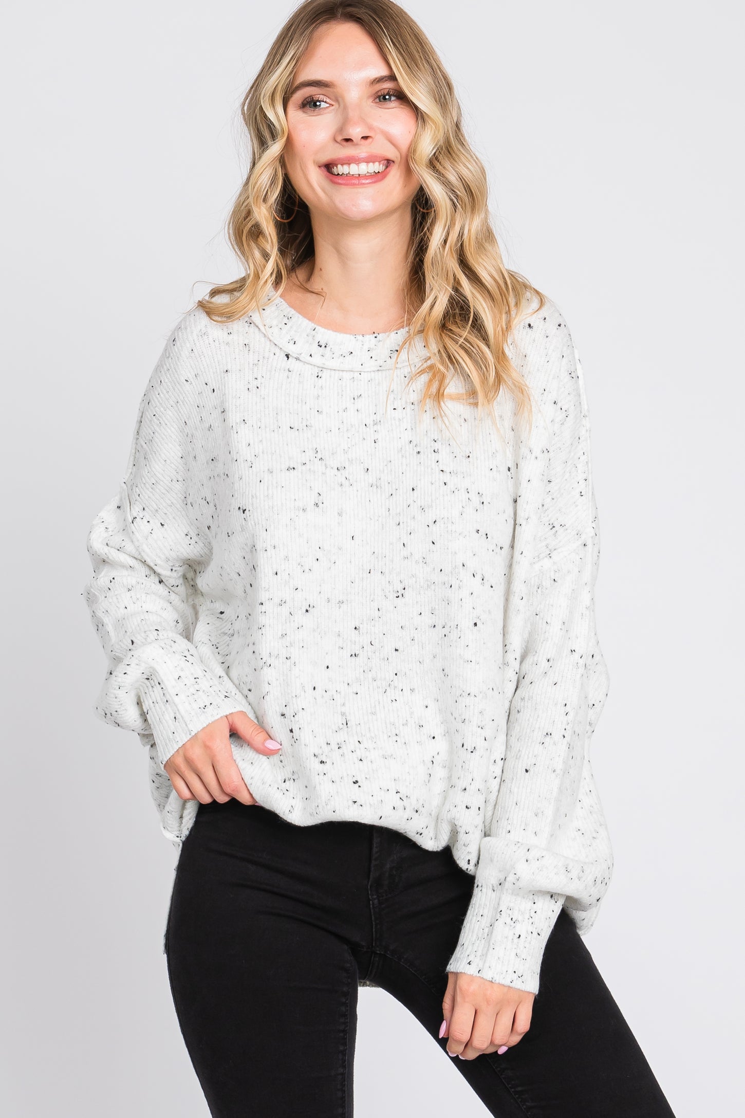 Ivory Speckled Knit Maternity Sweater– PinkBlush