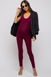 Burgundy Ribbed Bodycon Maternity Jumpsuit