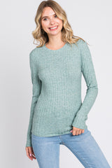 Green Ribbed Long Sleeve Top