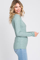 Green Ribbed Long Sleeve Top