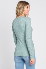 Green Ribbed Long Sleeve Top