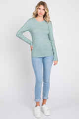 Green Ribbed Long Sleeve Top