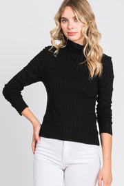 Black Ribbed Long Sleeve Turtle Neck Top