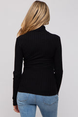 Black Ribbed Long Sleeve Maternity Turtle Neck Top