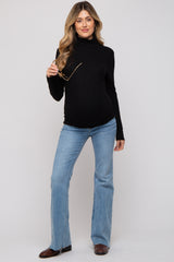 Black Ribbed Long Sleeve Maternity Turtle Neck Top