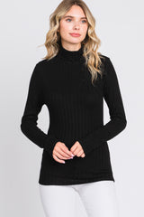 Black Ribbed Long Sleeve Turtle Neck Top