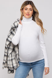 Ivory Ribbed Long Sleeve Maternity Turtle Neck Top