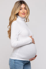 Ivory Ribbed Long Sleeve Maternity Turtle Neck Top